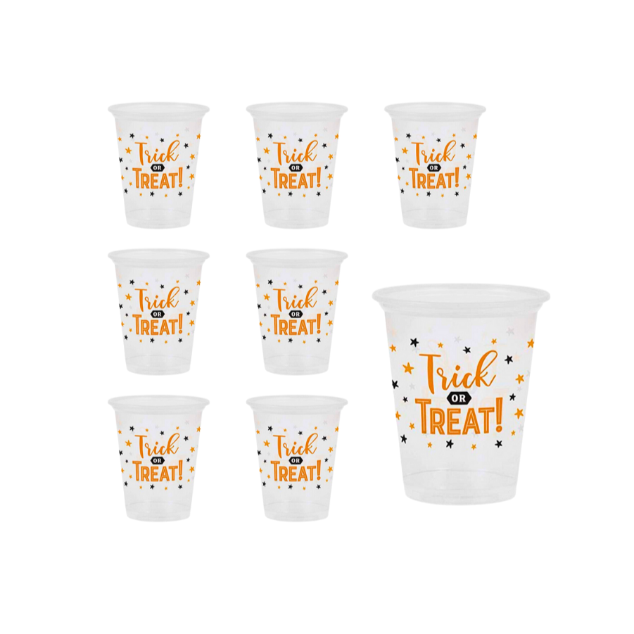 Halloween “Trick or Treat” Plastic Disposable Cups – 8 Count