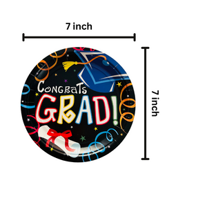 Graduation "Congrats Grad" 7-inch Dessert Paper Disposable Plates – 16 Count