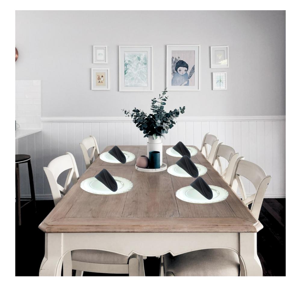 Black Elegant Reusable Satin Dinner Napkins Square 20X20 inch Table Décor - 6 Pieces
