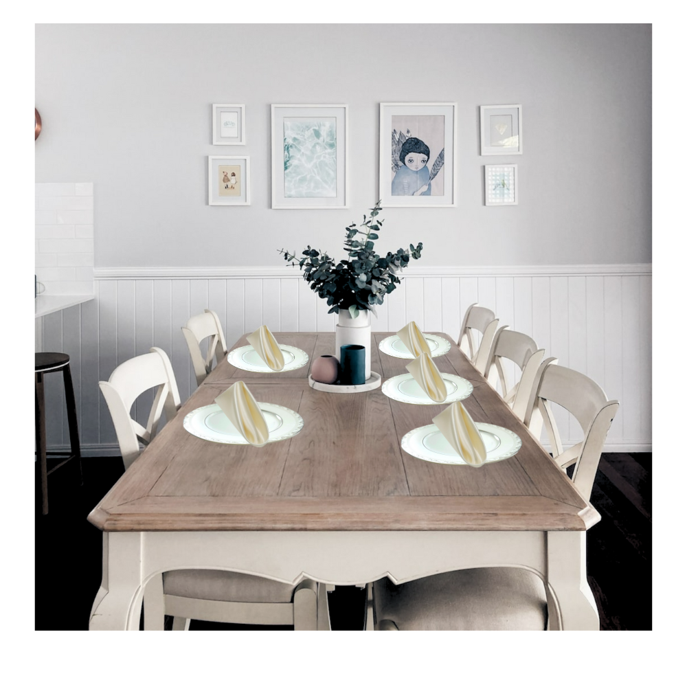 Ivory Elegant Reusable Satin Dinner Napkins Square 20X20 inch Table Décor - 6 Pieces