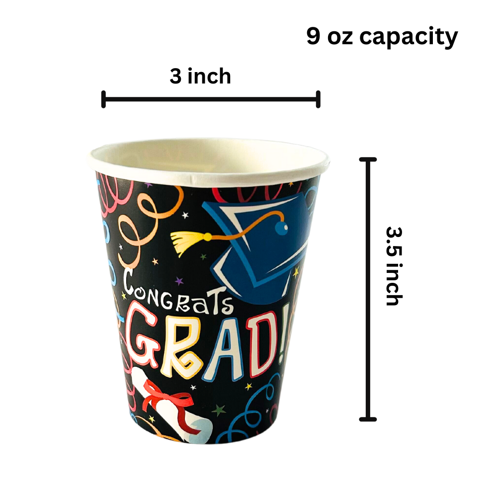 Graduation "Congrats Grad" Hot/Cold Disposable Paper Cups with 9-ounce capacity – 16 Count