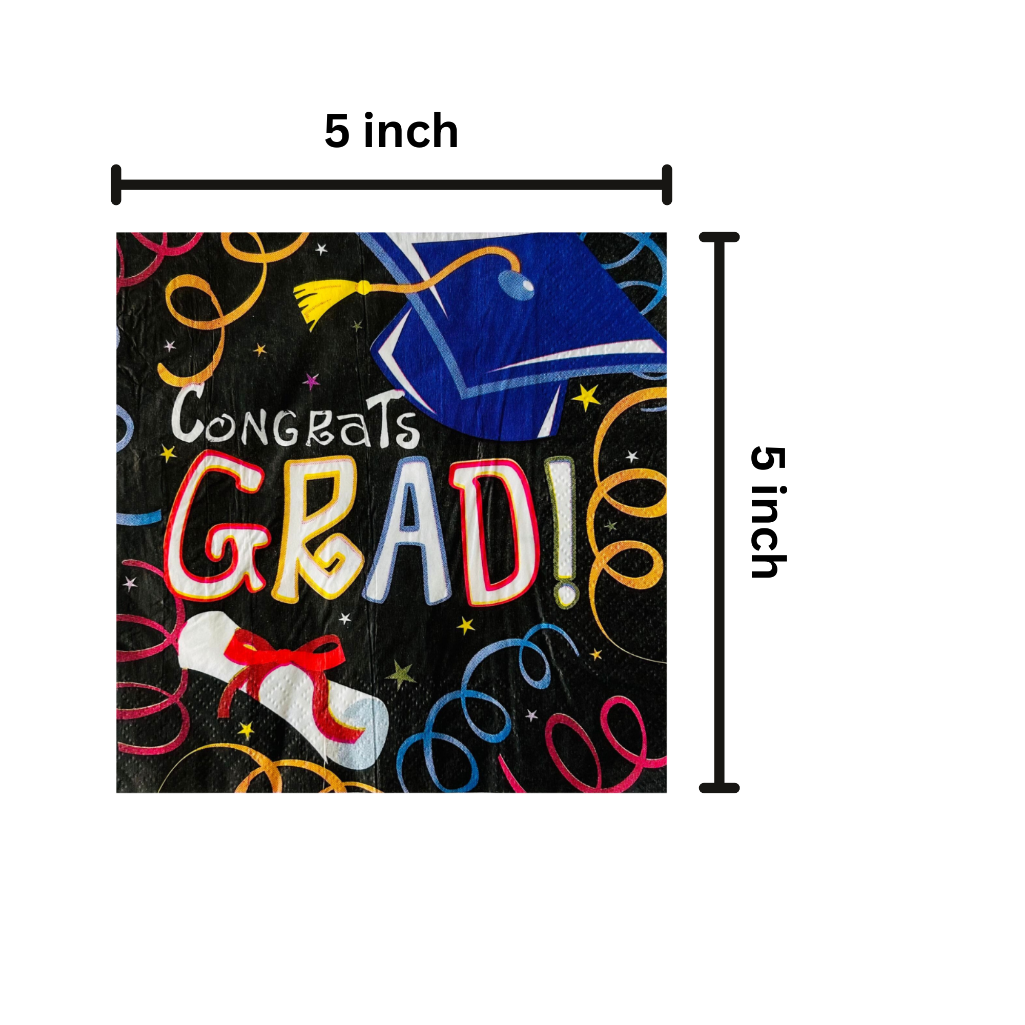 Graduation "Congrats Grad" Beverage Cocktail Paper Disposable Napkins – 32 Count