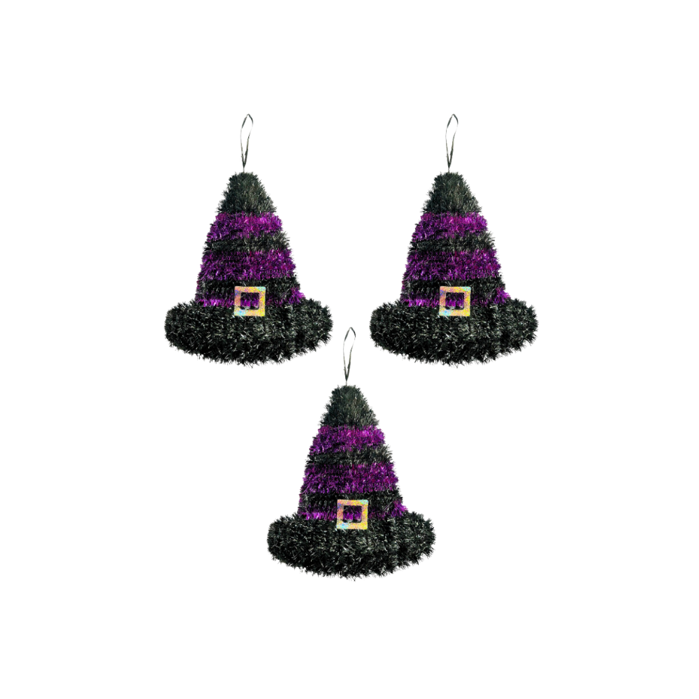 Halloween Tinsel Witch Hat Hanging Decoration – 3 Pieces