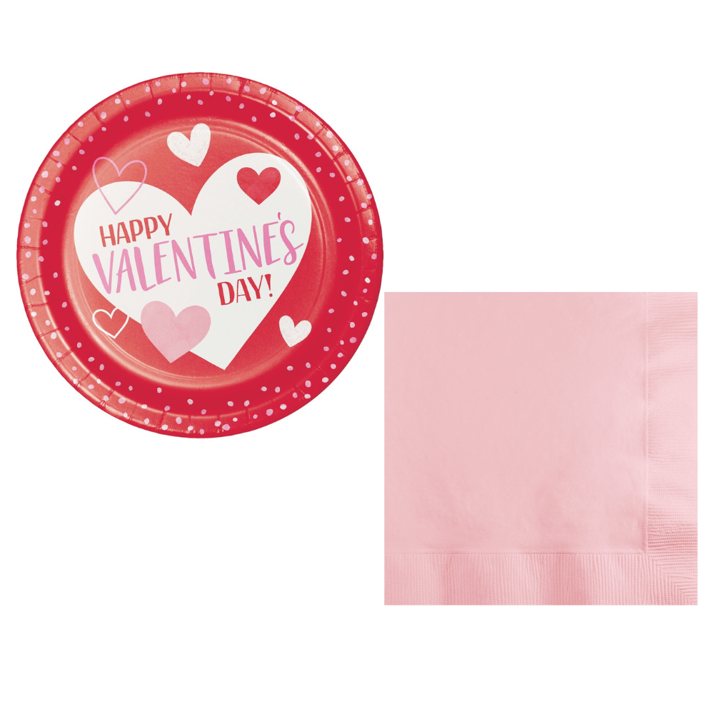 Valentine’s Day Hearts Paper Pink Napkins and Dessert Plates Combo