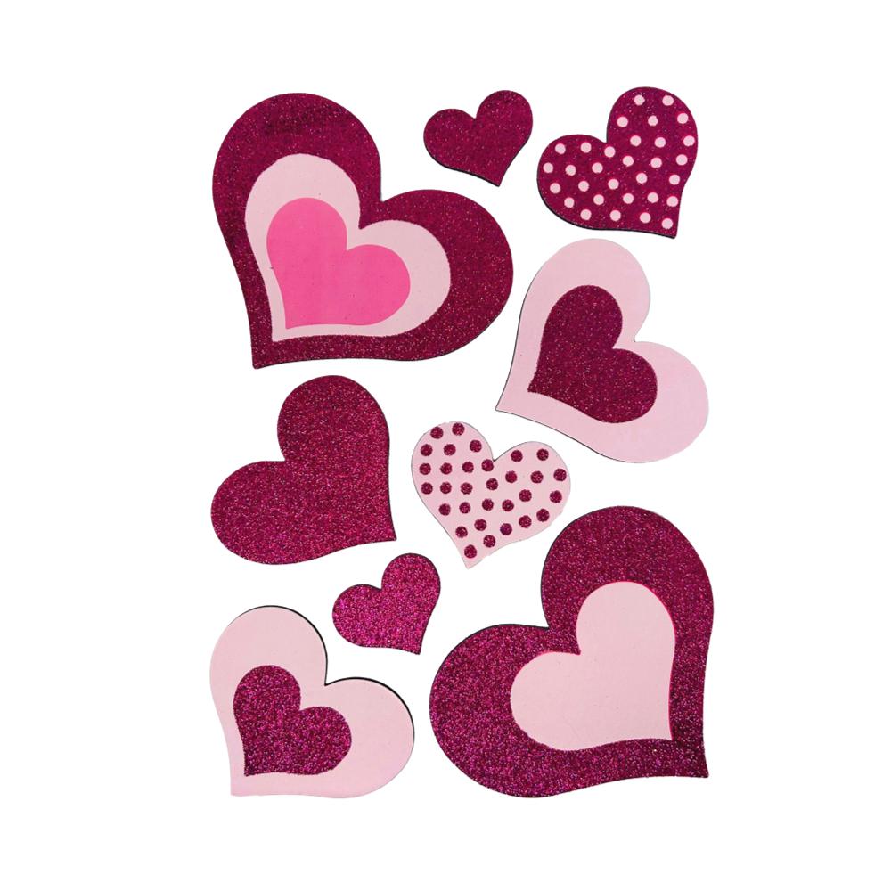 Valentine’s Day Decorative Wall Stickers Decor Pink Hearts - 2 Sheets