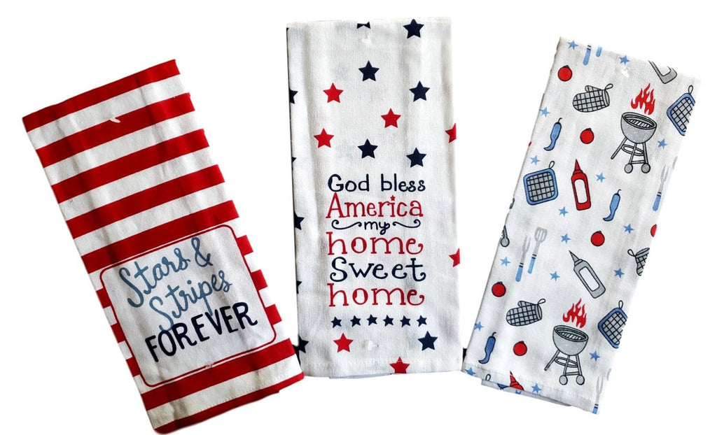 Patriotic Americana Stars and Stripes Forever Printed Kitchen Towels – Set of 3