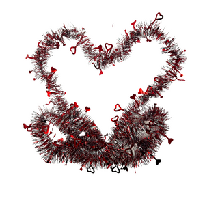 Valentine’s Day Tinsel Skinny Red and Silver Garland with Red Silhouette Hearts 9 FT Long – 2 Pack