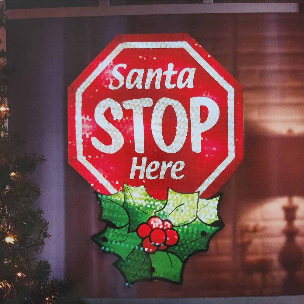 Christmas Santa Stop Sign Lighted Instant Décor Window Decoration – 1 Piece