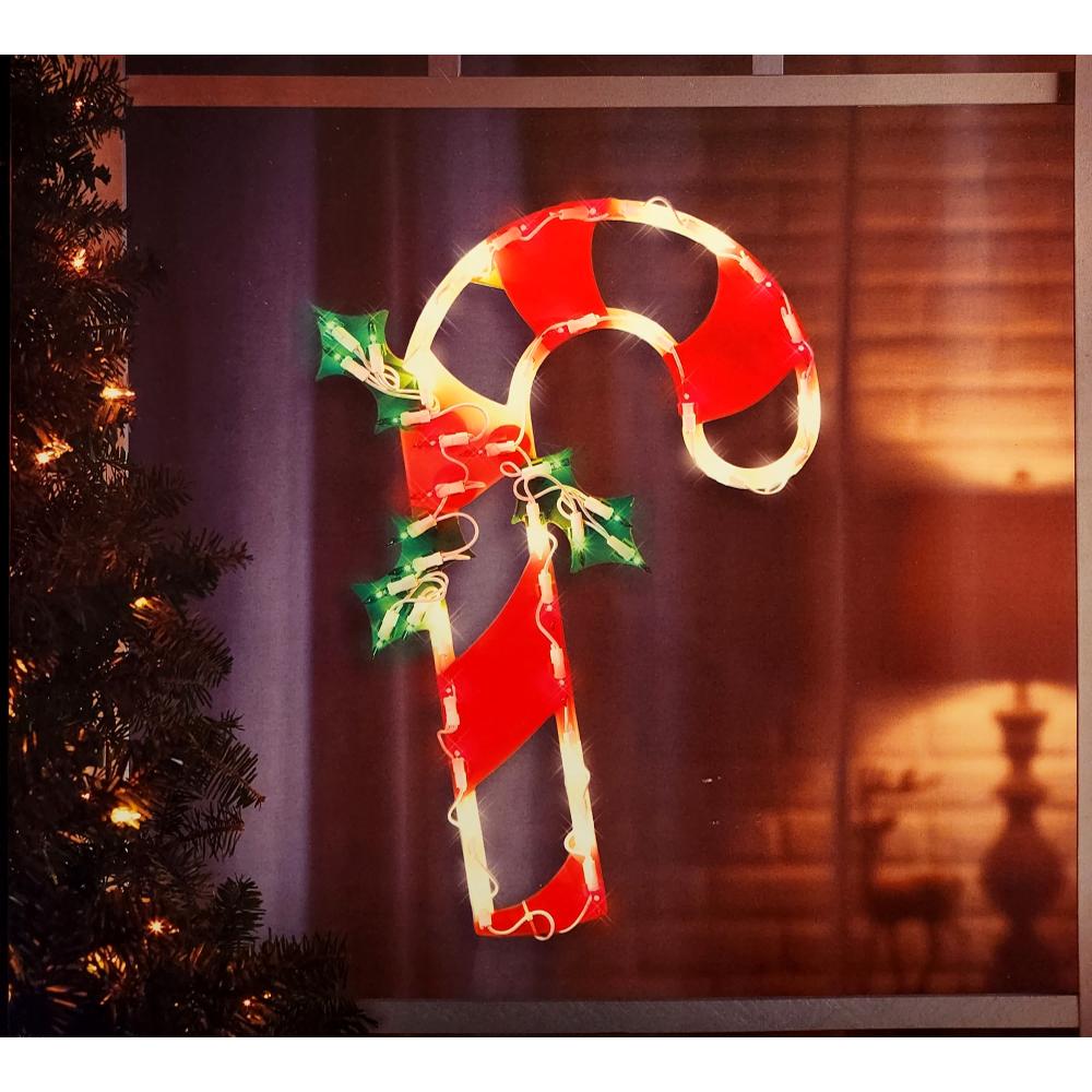 Christmas Candy Cane Silhouette Lighted Instant Décor Window Decoration – 1 Piece