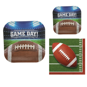 Football Game Day Party Supplies: Bundle includes Dinner Plates, Dessert Plates and Napkins for 8 People