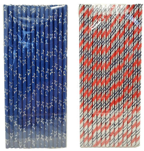 Patriotic 14 Count Stars and Stripes Paper Straws Assorted – 2 Pack