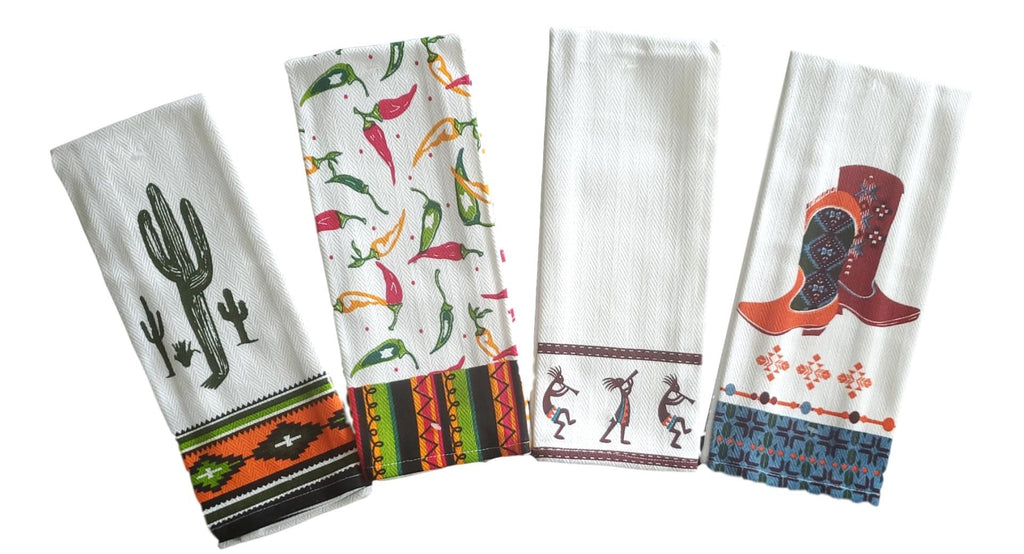 Southwest Herringbone Kitchen Hand Towels – Set of 4