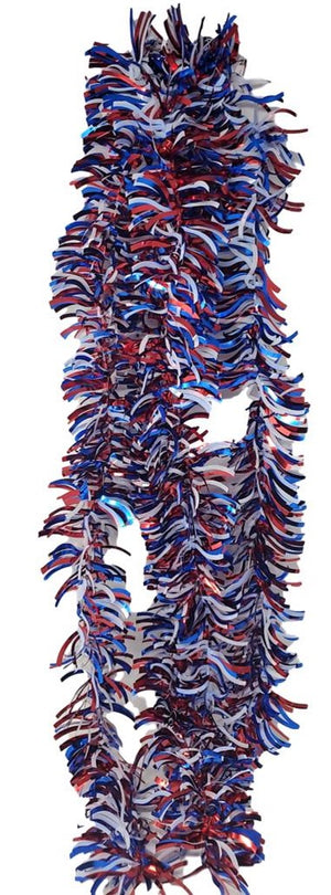 Patriotic Tinsel Skinny Red, White, and Blue Garland