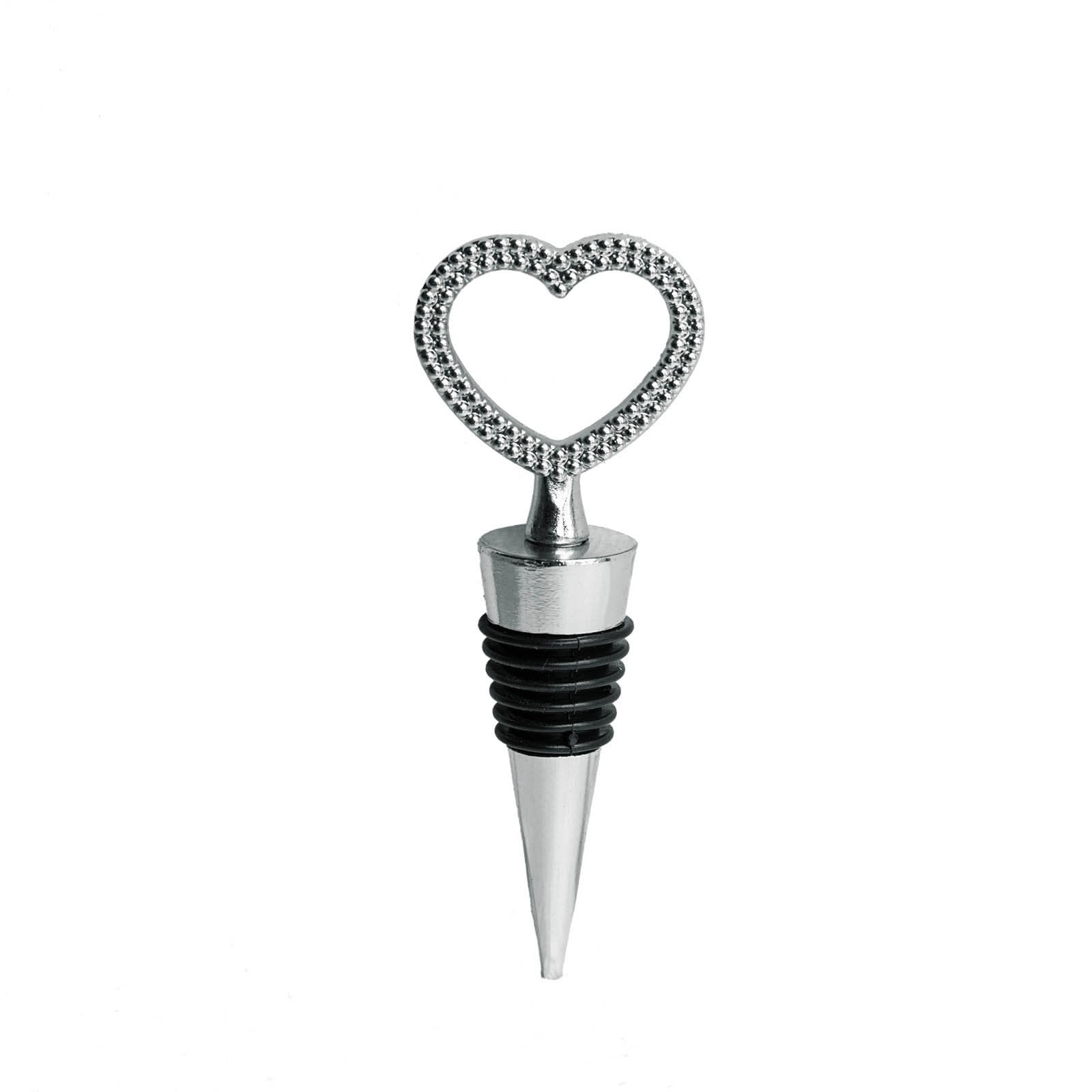 Silver Metal Heart-Shaped Wine Bottle Stopper Wedding Favor with Velvet Gift Box - 1 Piece