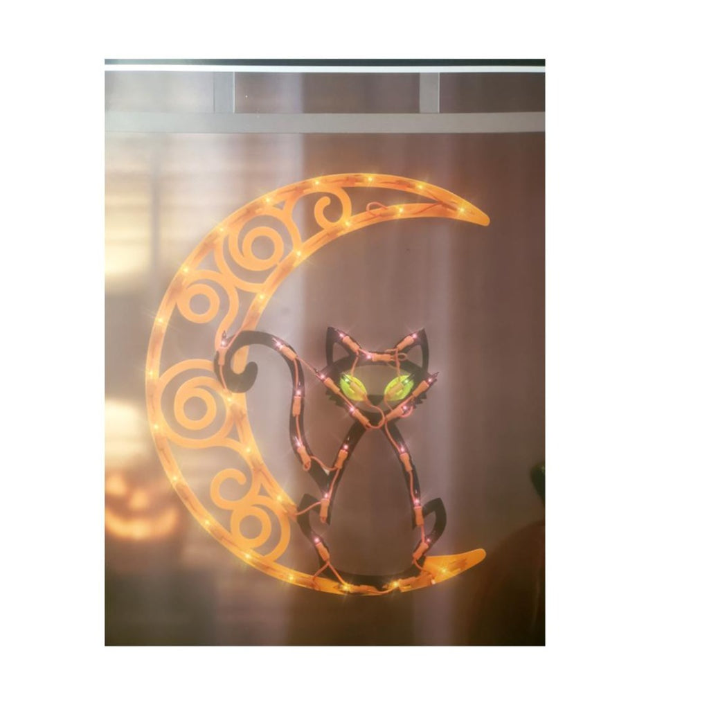 Halloween Lighted Cat on Moon Silhouette Window Decoration - 1 Piece