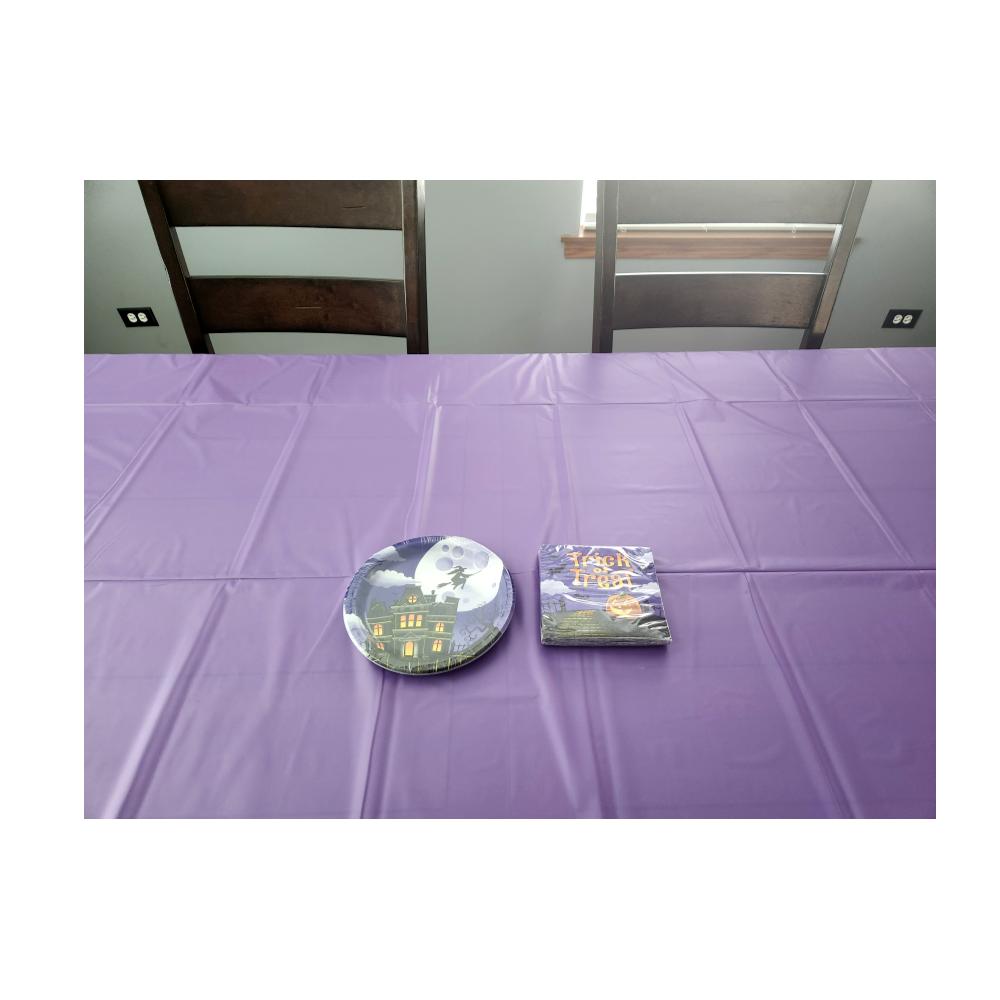 Halloween Haunted Mansion Themed Bundle with Paper Plates and Napkins for 16 Guests Plus a Purple Table Cover