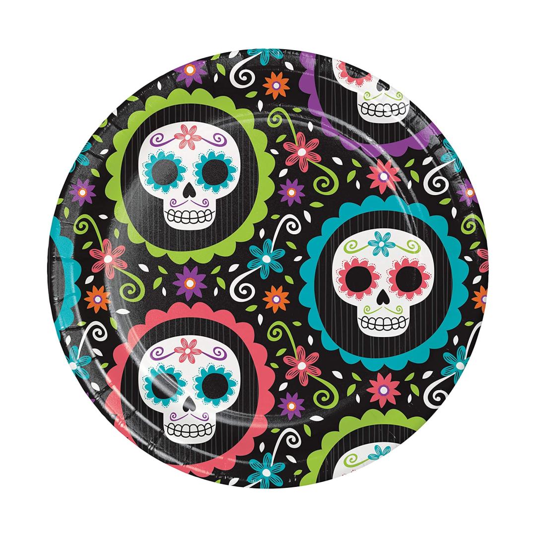 Halloween Day of the Dead 7” Paper Disposable Dessert Plates – 8 Count