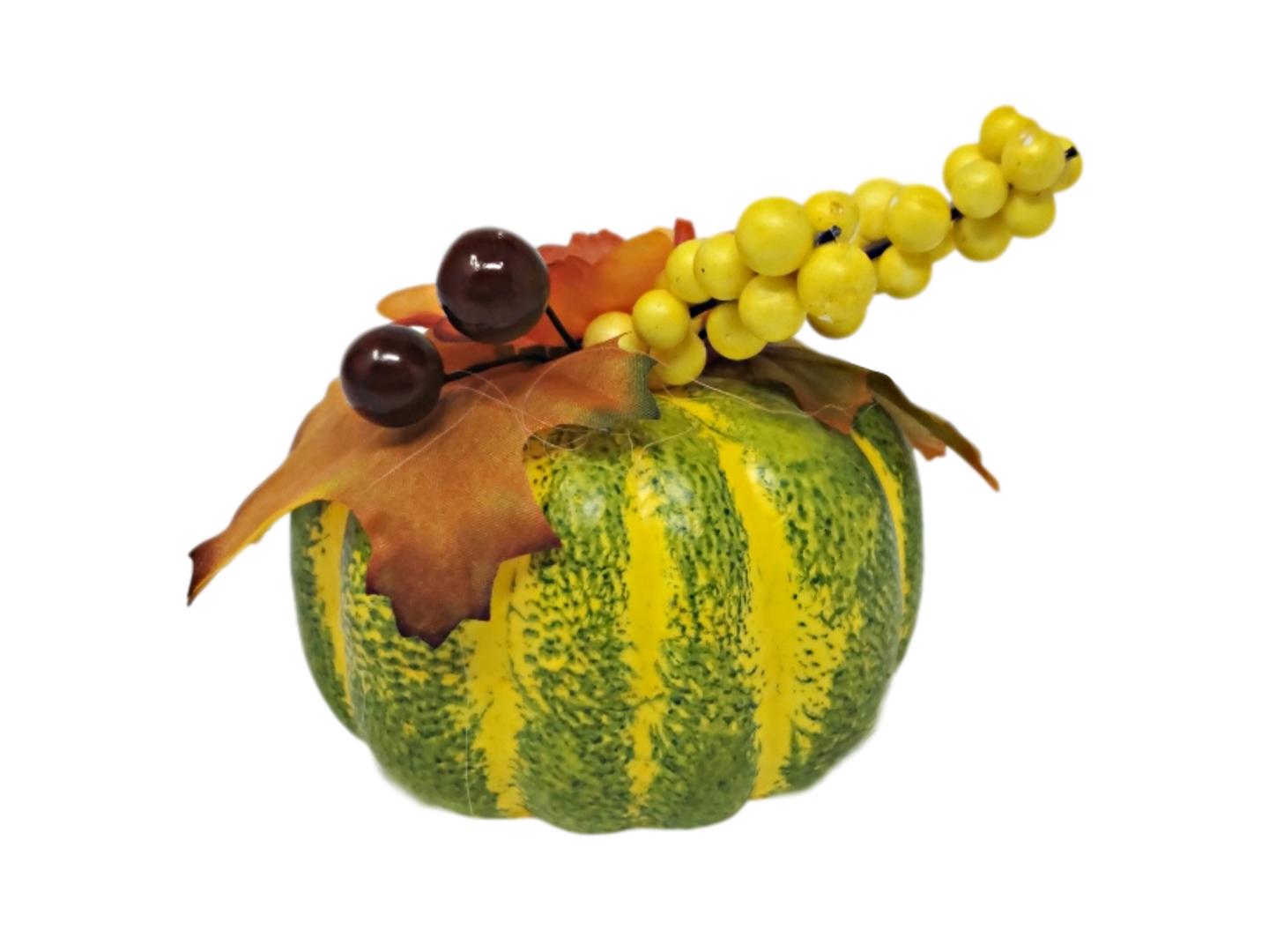 Give Thanks Pumpkin with Fall Flowers 5” Decor