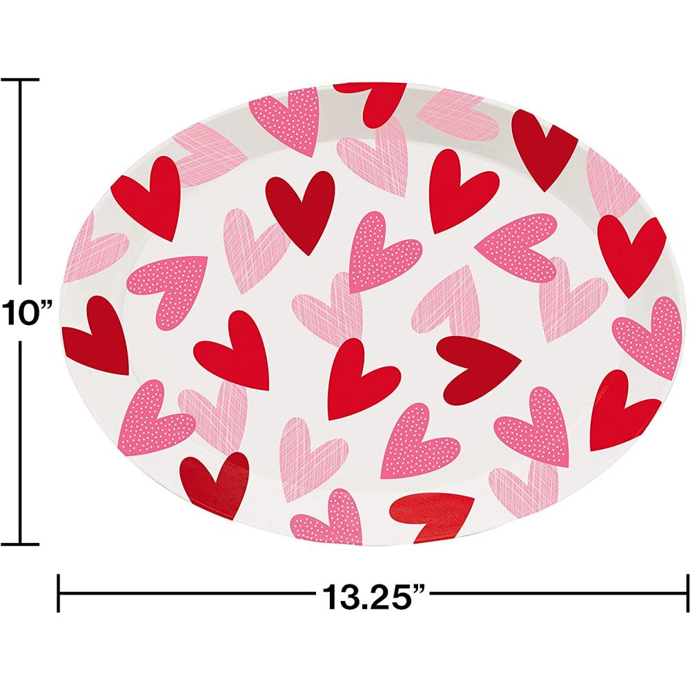 Valentine’s Day Hearts Oval Plastic Disposable Serving Tray