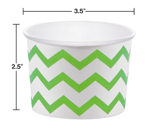 12 White Paper Disposable Treat, Snack Serving Cups with Lime Green Pattern