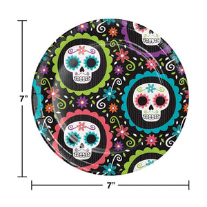Halloween Day of the Dead 7” Paper Disposable Dessert Plates – 8 Count