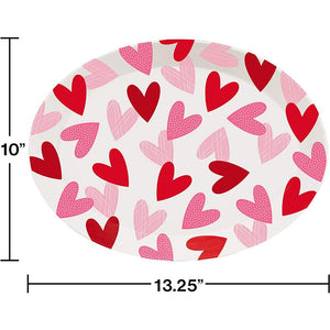 Valentine’s Day Hearts Oval Plastic Disposable Serving Tray
