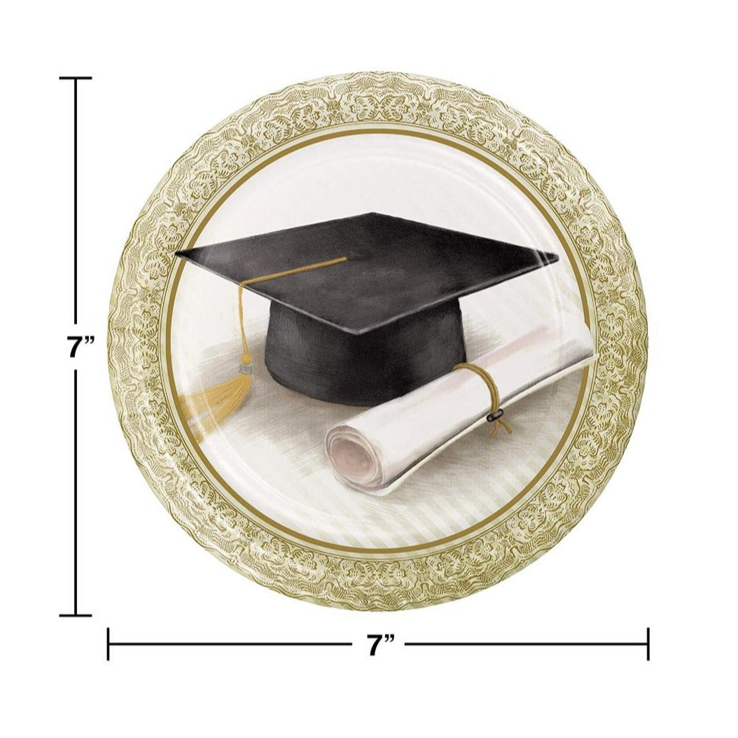 Graduation Classic 7-inch Dessert Paper Disposable Plates – 16 Count
