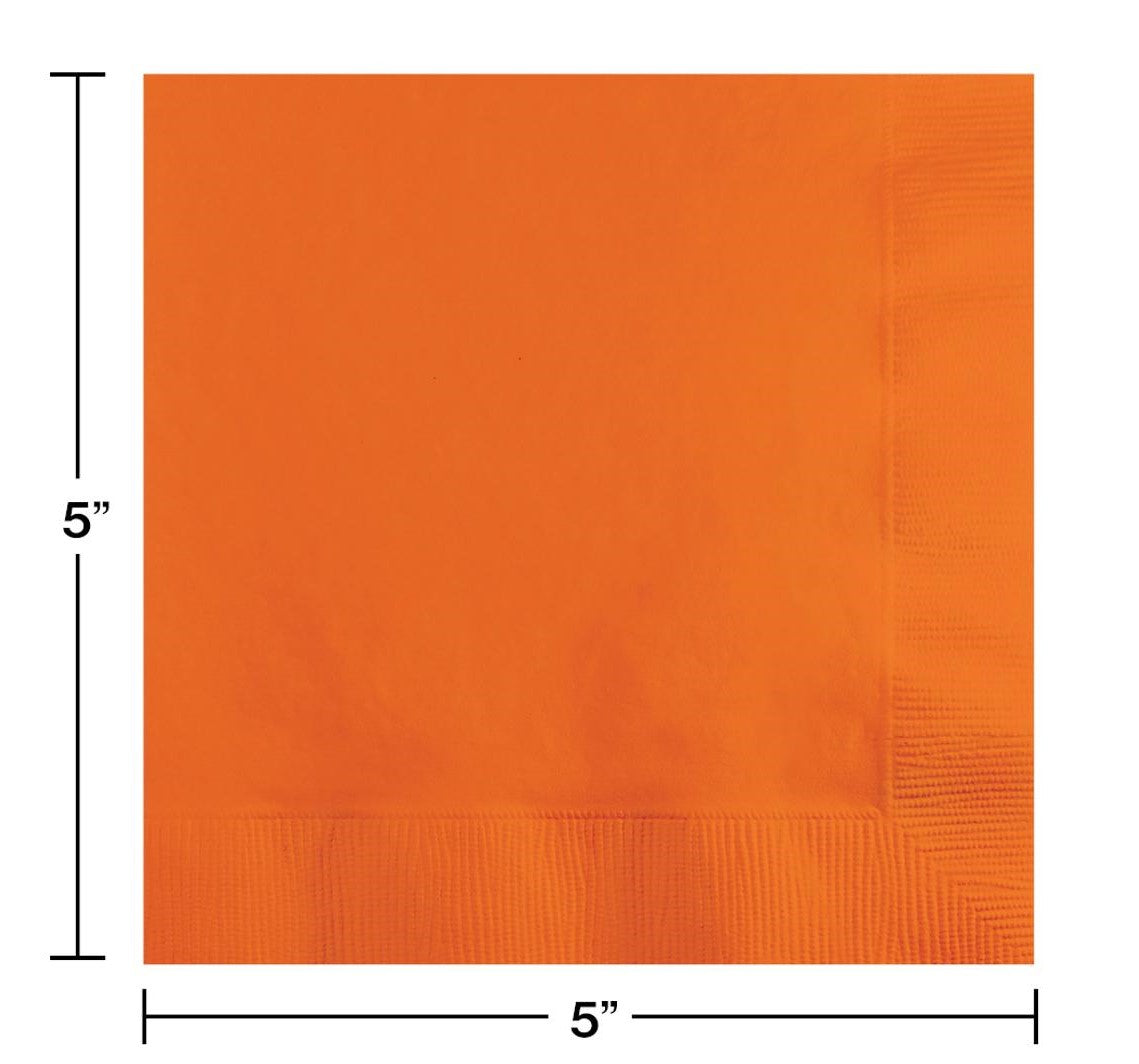 Orange Plain Solid Color Paper Disposable Cocktail Beverage Napkins