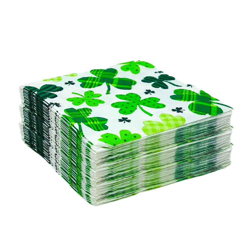 St. Patrick’s Day Shamrocks Disposable Paper Beverage Cocktail Napkins – 32 Count 