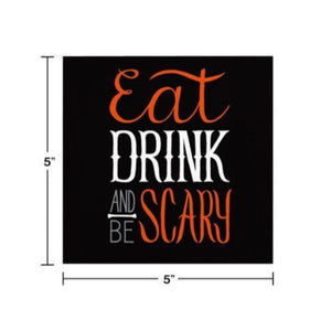 Halloween Eat Drink and Be Scary Paper Beverage Cocktail Napkins – 16 Count