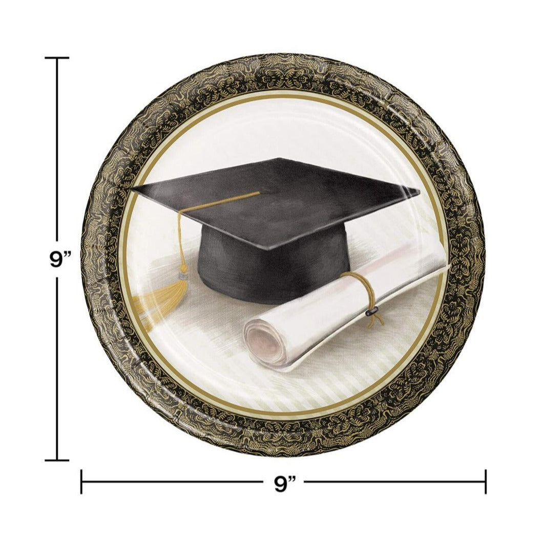 Graduation Classic 9-inch Dessert Paper Disposable Plates – 16 Count