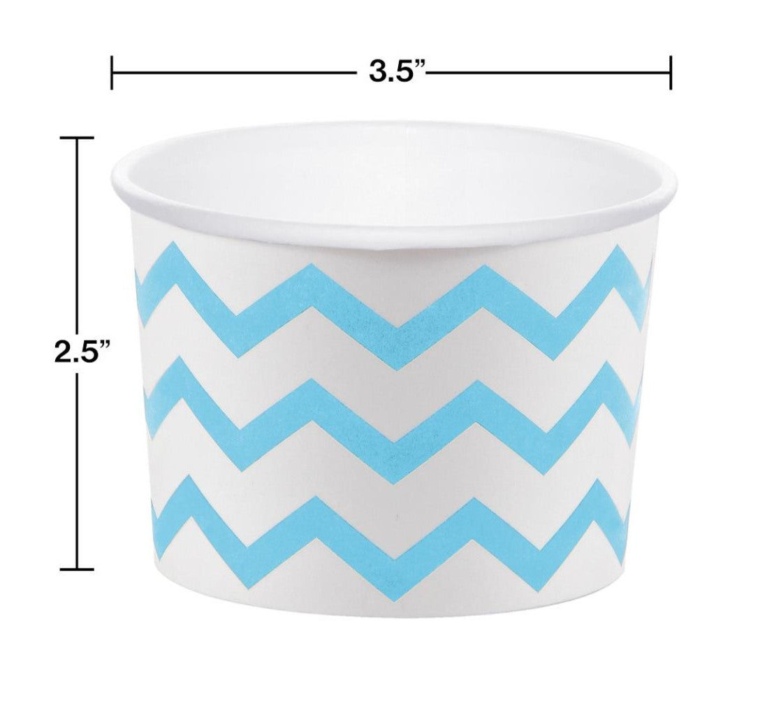 12 White Paper Disposable Treat, Snack Serving Cups with Light Blue Pattern