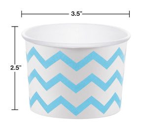 12 White Paper Disposable Treat, Snack Serving Cups with Light Blue Pattern
