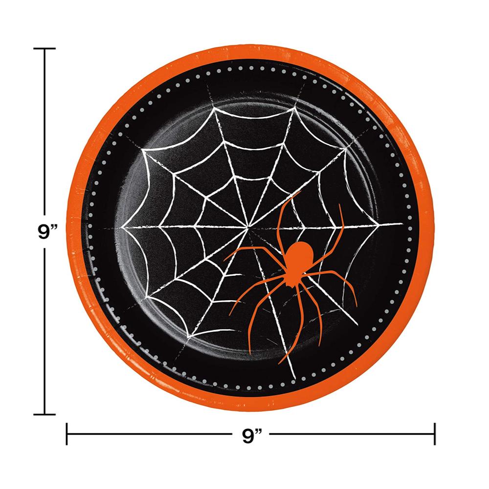Halloween Spider Web Themed Bundle with Luncheon Plates and Napkins for 8 Guests and a Table Cover