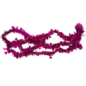 Valentine’s Day Tinsel Skinny Hot Pink Garland with Hearts 9 FT Long – 2 Pack