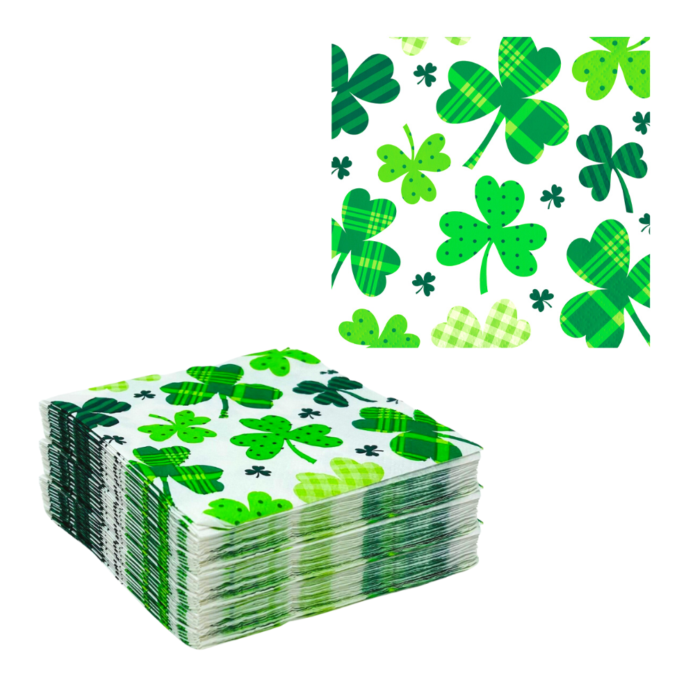 St. Patrick’s Day Shamrocks Disposable Paper Beverage Cocktail Napkins – 32 Count 