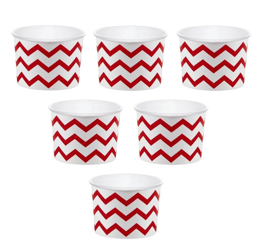 12 White Paper Disposable Treat, Snack Serving Cups with Red Pattern