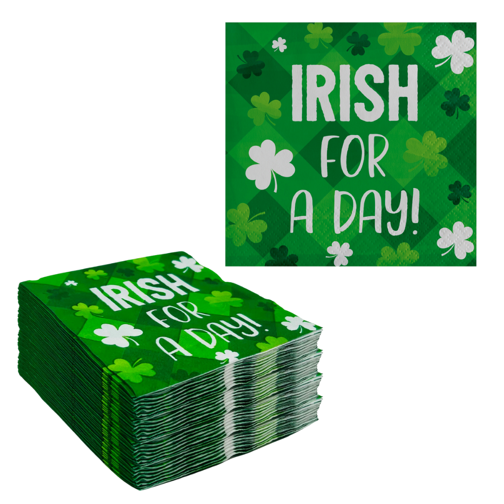 St Patrick’s “Irish for a day” beverage cocktail napkins – 16 Count