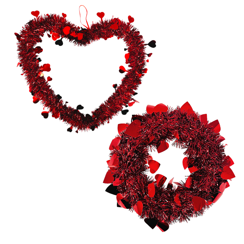 Valentine’s Day Red Tinsel Decoration – Hanging Heart and Wreath