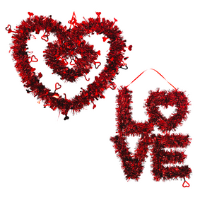 Valentine’s Day Red Tinsel Decoration – Double Heart and LOVE sign