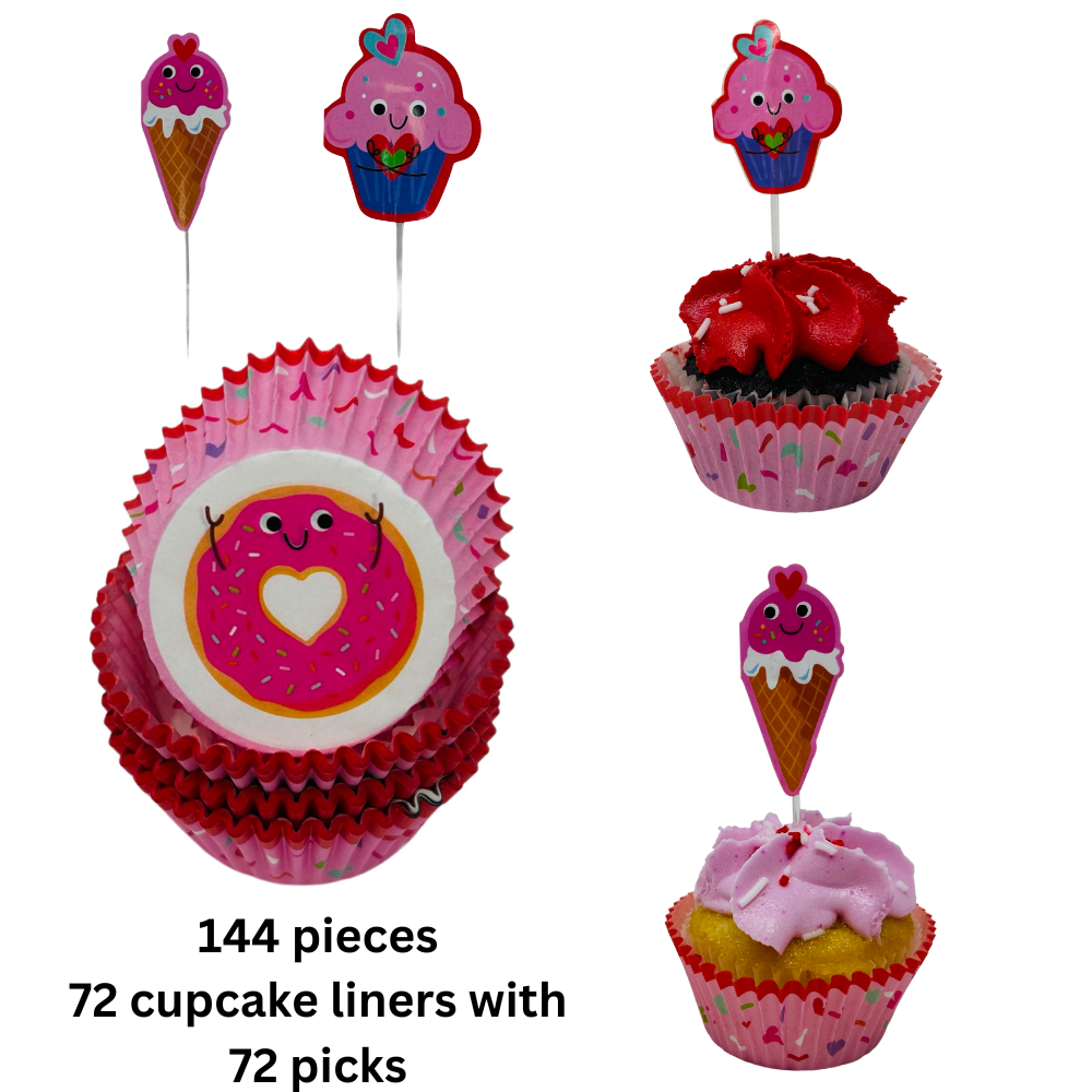 Pink and Red Valentine’s Day Baking Supplies Cupcake Kit with Ice Cream and Cupcake Picks