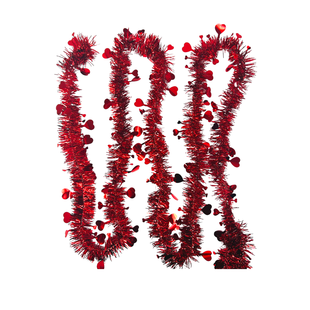 Valentine’s Day Tinsel Skinny Red Garland with Hearts 9 FT Long – 2 Pack