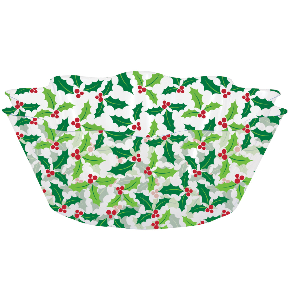 Christmas Green and Red Holly Berry Plastic Fluted Serving Bowl – 1 Piece