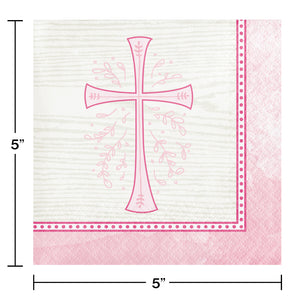 Religious Pink Cross Beverage and Luncheon Paper Disposable Napkins Bundle