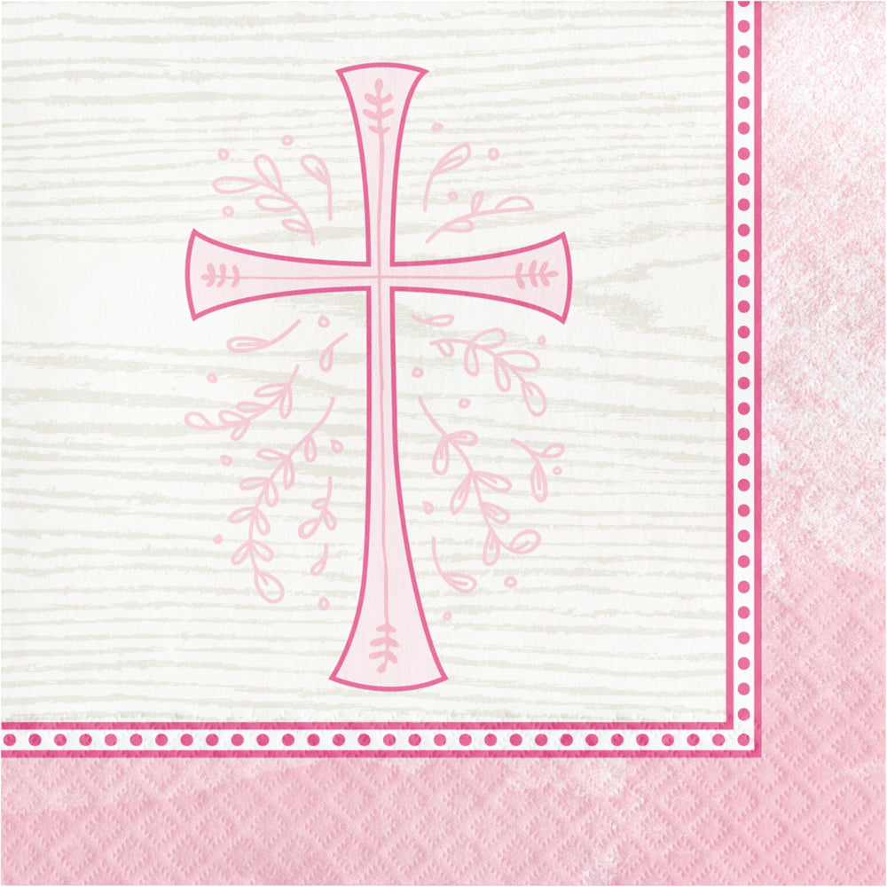 Religious Pink Cross Luncheon Paper Disposable Napkins – 16 Count