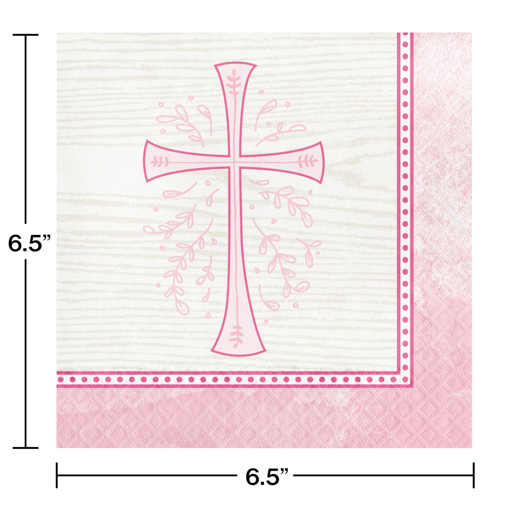 Religious Pink Cross Luncheon Paper Disposable Napkins – 16 Count