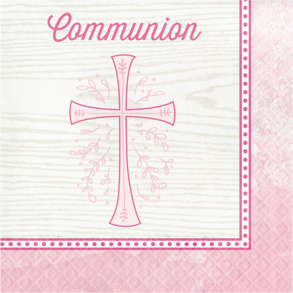 Religious Pink Cross Communion Luncheon Paper Disposable Napkins – 16 Count