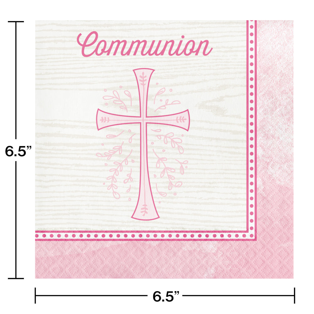 Religious Pink Cross Communion Luncheon Paper Disposable Napkins – 16 Count