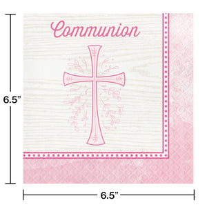 Religious Pink Cross Beverage and Communion Luncheon Paper Disposable Napkins Bundle