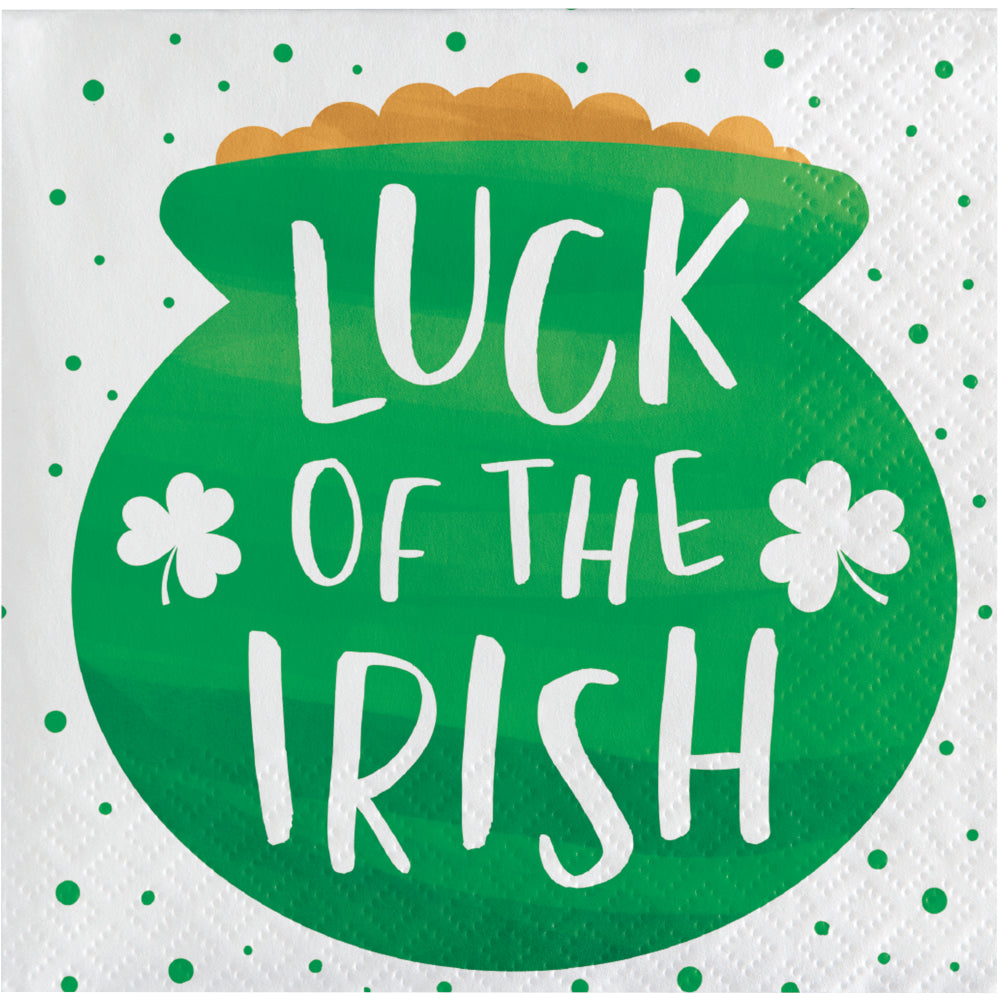 St Patrick’s “Luck of the Irish” beverage cocktail napkins – 16 Count